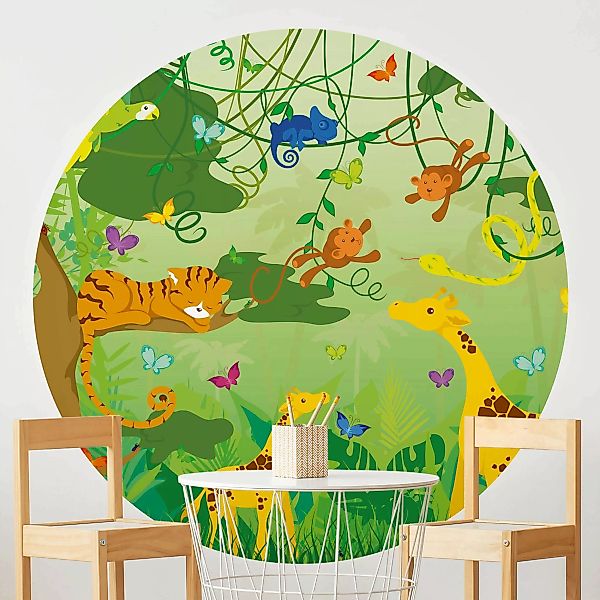 Bilderwelten Runde Tapete selbstklebend Kinderzimmer No.IS87 Dschungelspiel günstig online kaufen