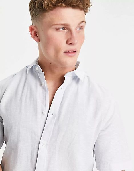 Only & Sons – Kurzärmliges Hemd in Hellblau aus Leinenmischgewebe günstig online kaufen