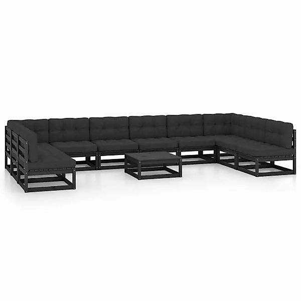 11-tlg. Garten-lounge-set Mit Kissen Schwarz Massivholz Kiefer günstig online kaufen