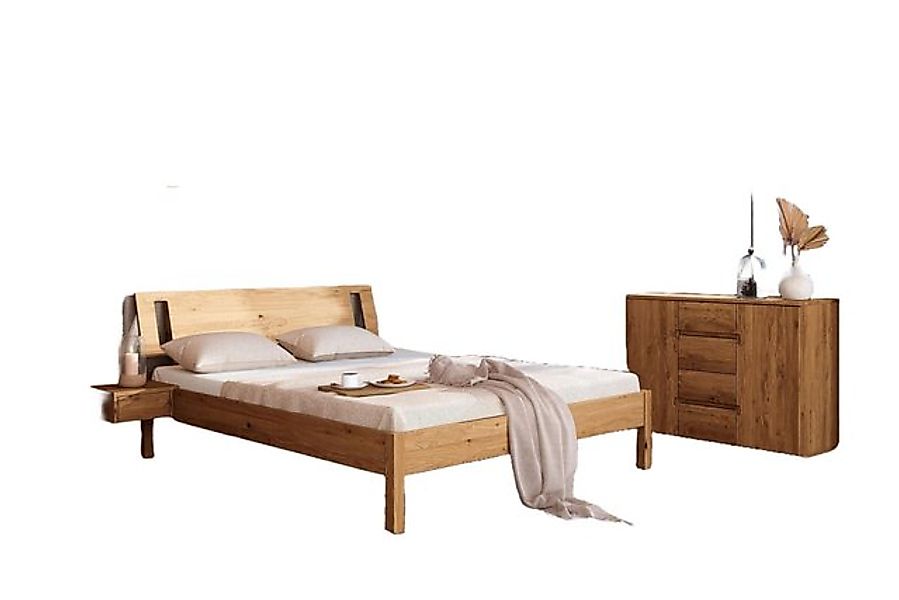 Natur24 Einzelbett Bett Bento 8 Sonderlänge 160x220 Wildeiche Holzkopfteil günstig online kaufen