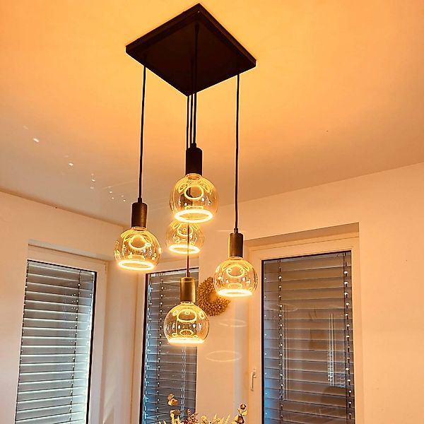 SEGULA Hängelampe Madox Square 5X Wave, schwarz, Stahl, E27 günstig online kaufen