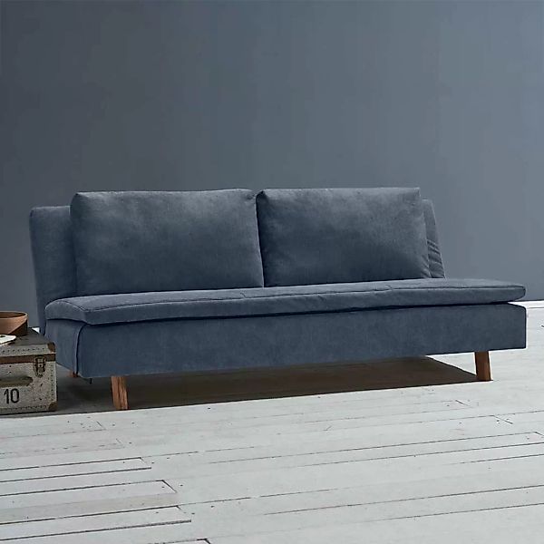 Bettsofa dunkelblau modern aus Microvelour Rücken Klappmechanik günstig online kaufen