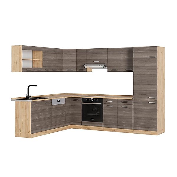 Vicco R-Line Eckküche Edelgrau/Goldkraft Eiche 227 x 287 cm ohne Arbeitspla günstig online kaufen