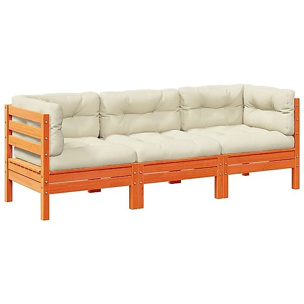 vidaXL 3-Tlg Garten-Sofagarnitur mit Kissen Wachsbraun Kiefernholz 3299272 günstig online kaufen
