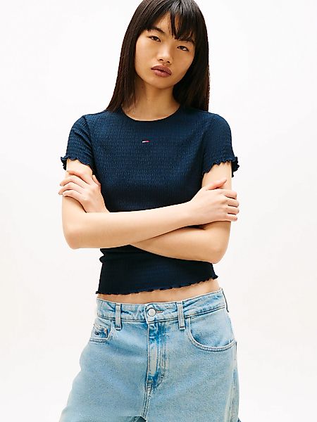 Tommy Jeans Kurzarmshirt "TJW SLIM SMOCK SS TEE" aus Seersucker, mit Kräuse günstig online kaufen