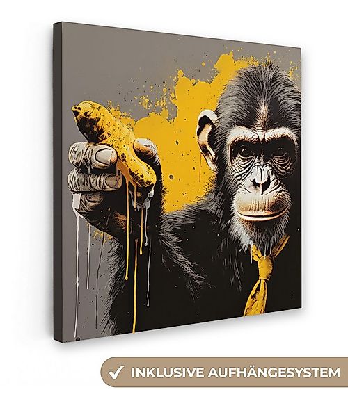OneMillionCanvasses® Leinwandbild Affe - Schimpanse - Banane - Gelb - Tiere günstig online kaufen