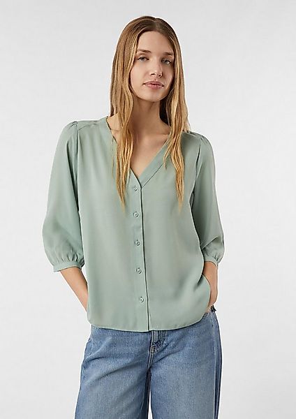 comma Kurzarmbluse Bluse Luftige Chiffon-Bluse mit V-Ausschnitt und 3/4-Ärm günstig online kaufen