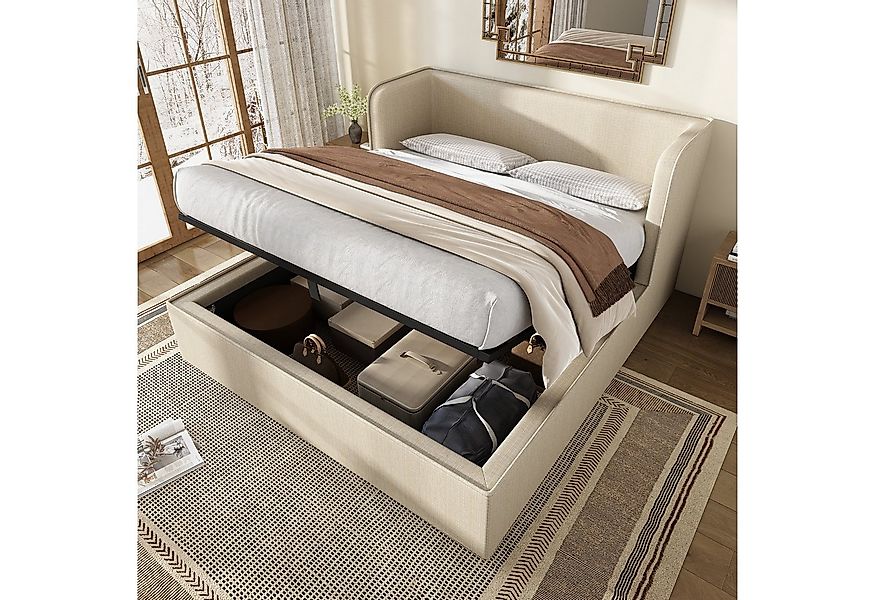 HAUSS SPOLE Polsterbett 160×200 Doppelbett mit Breite Seitenlehn, Leinen, B günstig online kaufen