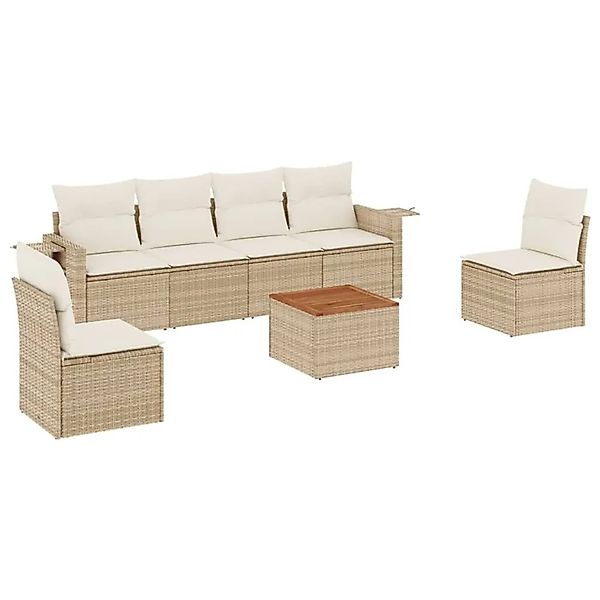 vidaXL 7-Tlg Garten-Sofagarnitur mit Kissen Beige Poly Rattan 3224511 günstig online kaufen