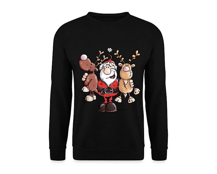 Spreadshirt Sweatshirt Fröhlicher Weihnachtsmann Mit Rentieren Cartoon Stil günstig online kaufen