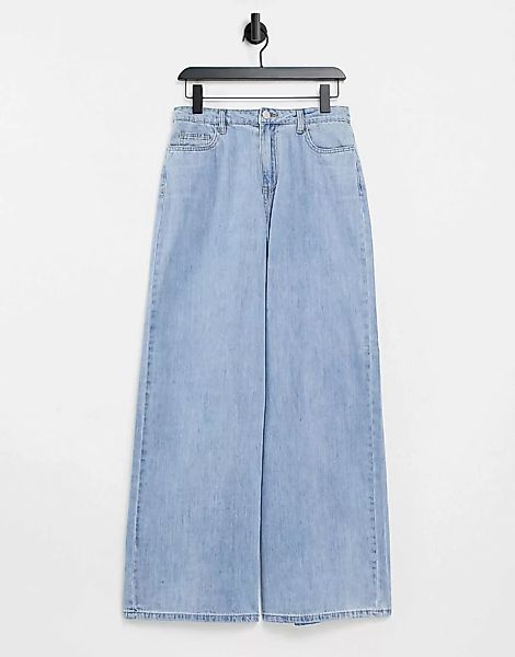 Vila – Jeans mit hoher Taille und weitem Bein in hellem Jeansblau günstig online kaufen