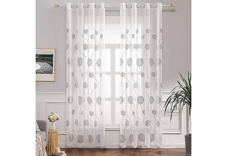 BYSURE Vorhang Gardinen mit Florales Stickerei (2 St), Ösen, transparent, V günstig online kaufen