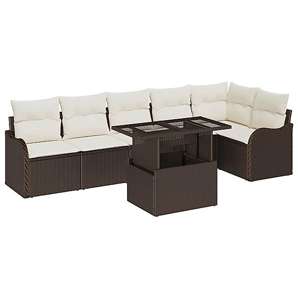 vidaXL Garten-Sofa-Set mit Kissen 7-Tlg Braun Poly Rattan 3348474 günstig online kaufen