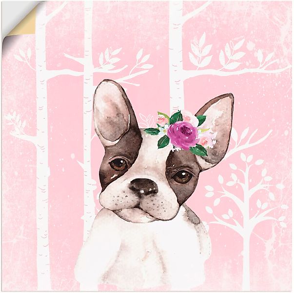 Artland Wandbild "Mops Hund mit Blumen im pink Wald", Tiere, (1 St.), als P günstig online kaufen