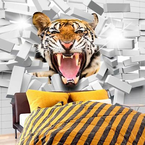 artgeist Fototapete Tiger Jump orange/weiß Gr. 250 x 175 günstig online kaufen