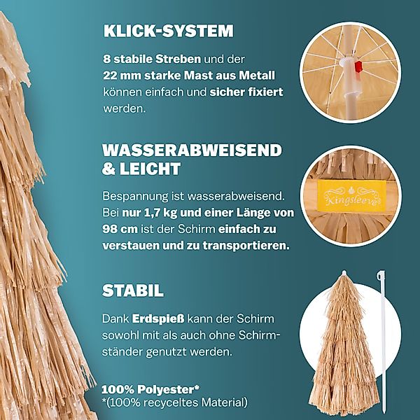 Kingsleeve Sonnenschirm, Hawaii Braun 160 cm günstig online kaufen