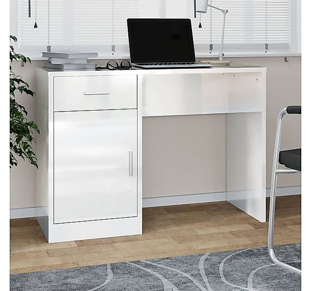 furnicato Schreibtisch mit Stauraum Hochglanz-Weiß 100x40x73 cm (1-St) günstig online kaufen