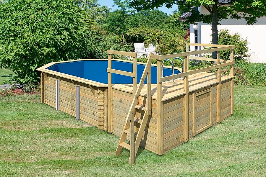 Karibu Achteckpool "Palma D" BxLxH: 690x400x124cm, mit Sonnenterrasse günstig online kaufen