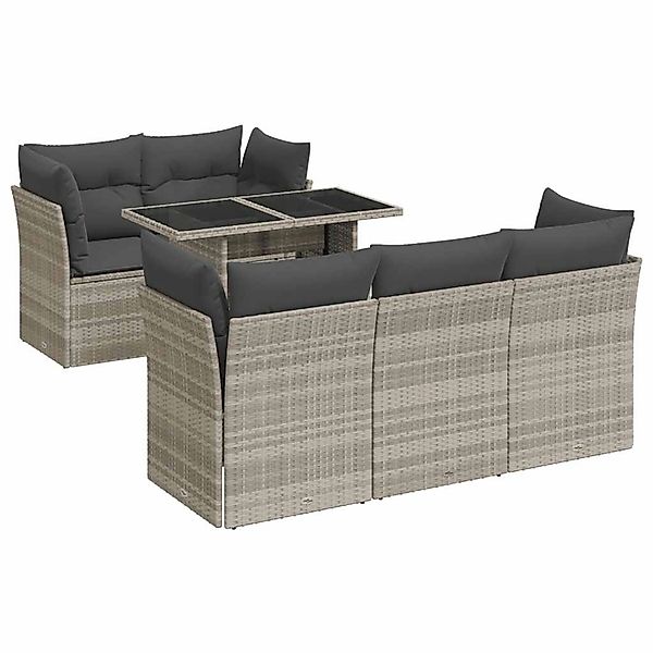 vidaXL 6-Tlg Garten-Sofagarnitur mit Kissen Hellgrau Poly Rattan 3326103 günstig online kaufen