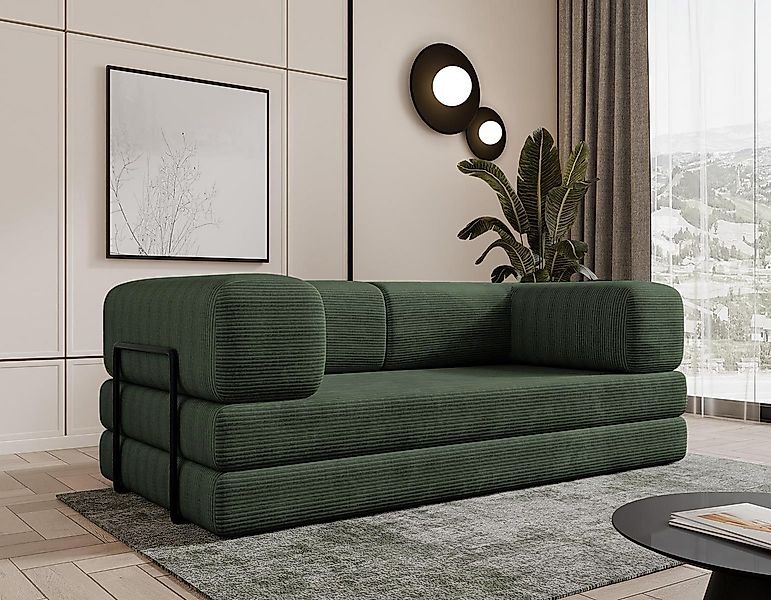 Compleo Sofa Designer Sofa LAMILO– 3-Sitzer mit Cordbezug und Klappfunktion günstig online kaufen