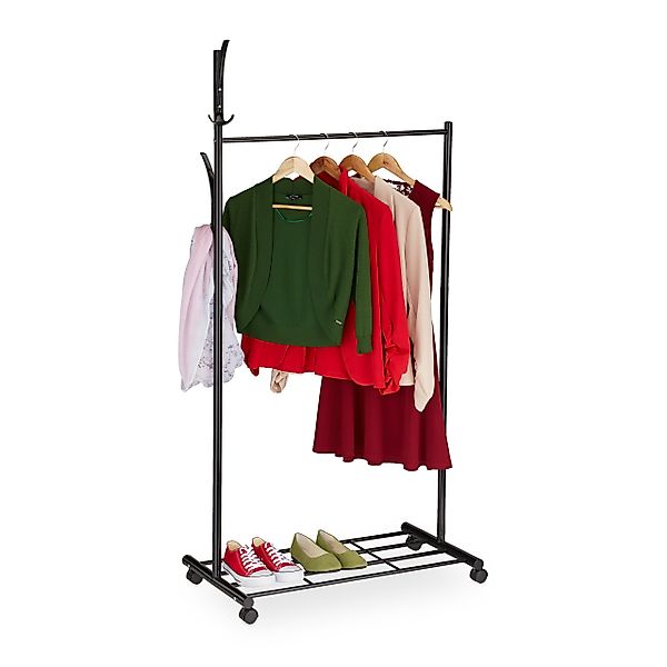 relaxdays Garderobenständer Schwarze Garderobe mit Rollen günstig online kaufen