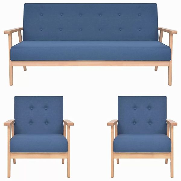 3-tlg. Sofagarnitur Stoff Blau günstig online kaufen