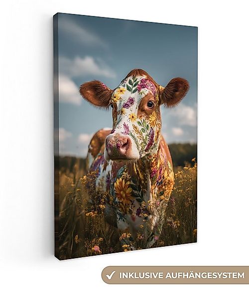 OneMillionCanvasses® Leinwandbild Kuh - Blumen - Wiese, Fotodruck (1 St), L günstig online kaufen
