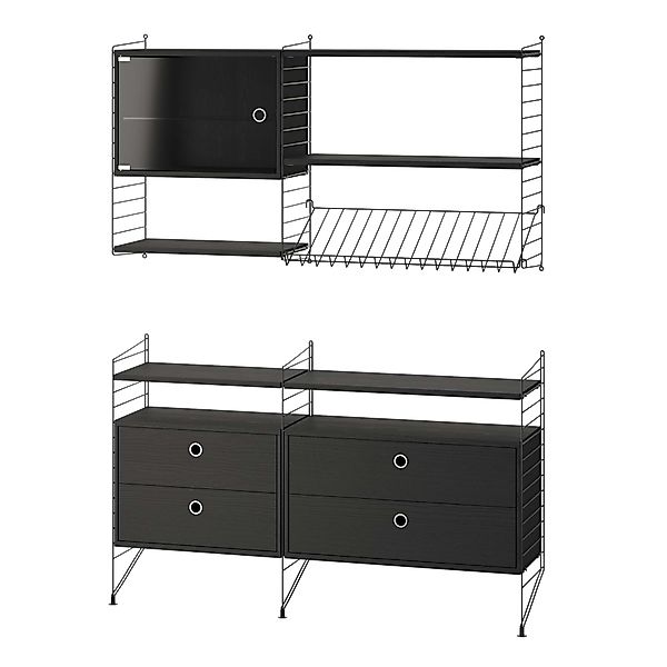 Wohnkombination Sideboard/Wandregal Schwarz Esche gebeizt günstig online kaufen