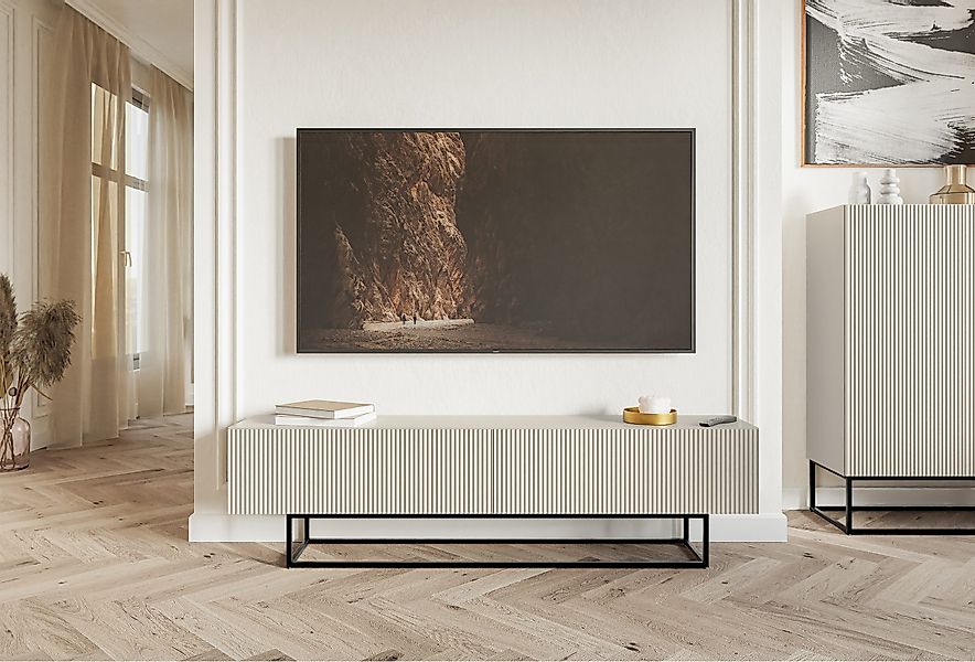 Selsey TV-Schrank VELDIO mit Lamellenfronten und schwarzen Metallbeinen, 17 günstig online kaufen