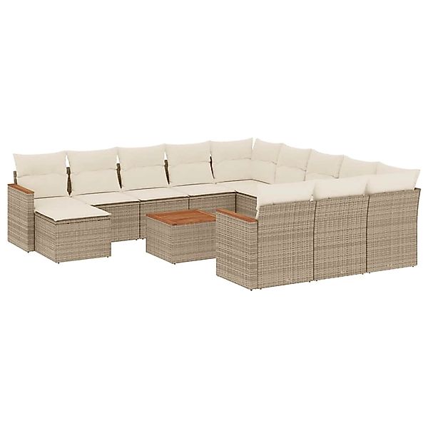 vidaXL 13-Tlg Garten-Sofagarnitur mit Kissen Beige Poly Rattan 3226590 günstig online kaufen