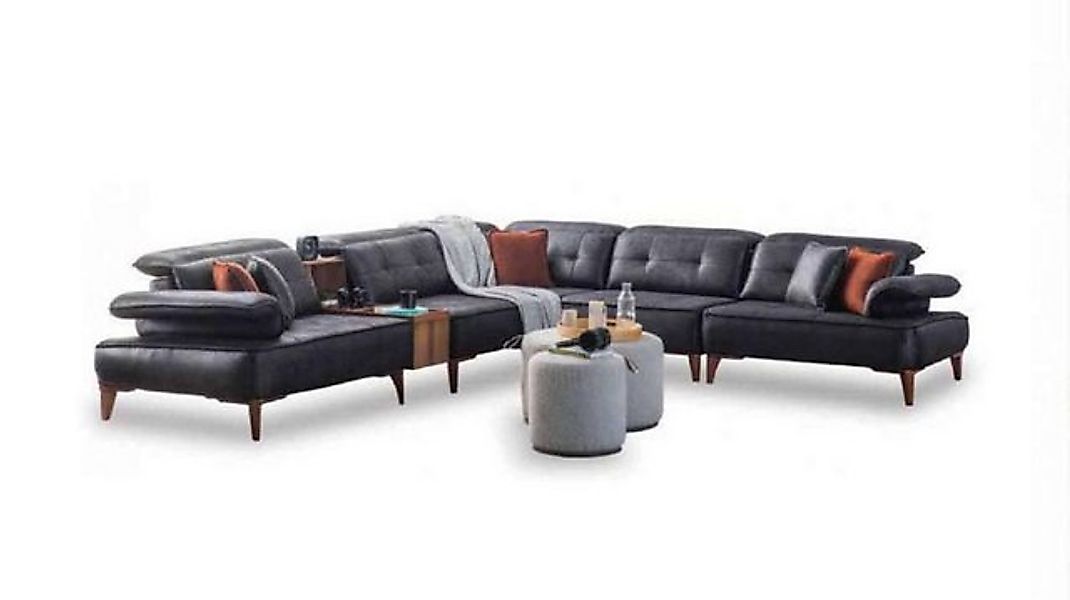 Xlmoebel Ecksofa Schwarzes L-förmiges Luxus-Ecksofa aus Kunstleder für das günstig online kaufen