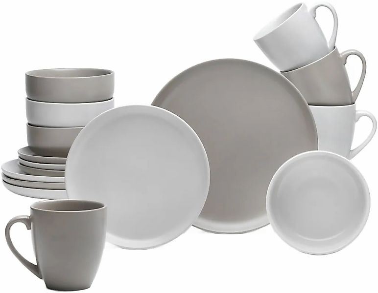 van Well Kombiservice "Geschirr-Set Stockholm, 16-teilig" rund, sand/taupe, günstig online kaufen