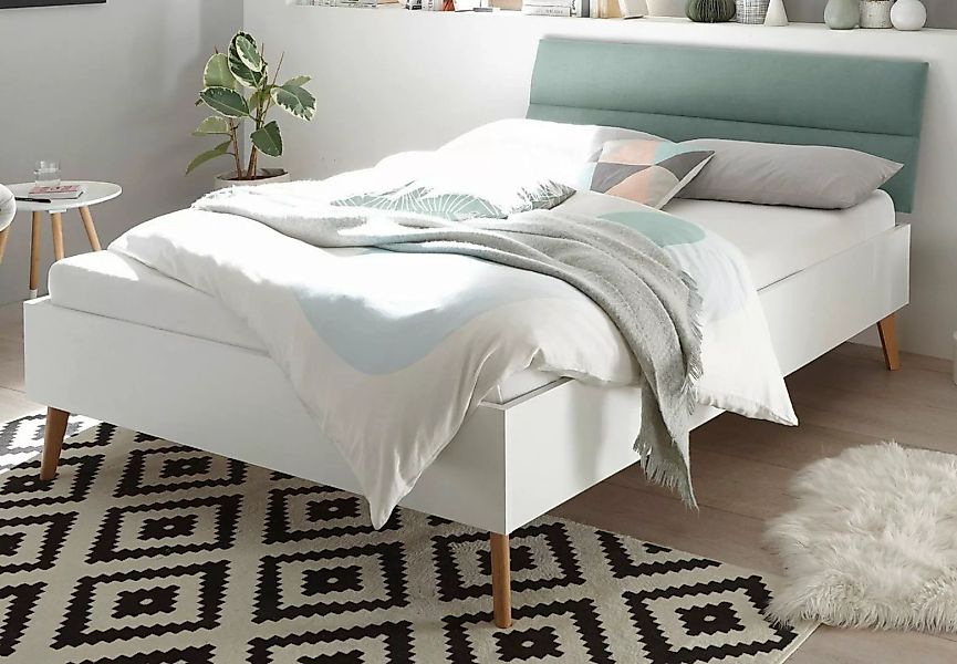 Furn.Design Einzelbett Helge (Bett in weiß mit Eiche, Polsterung in mint od günstig online kaufen