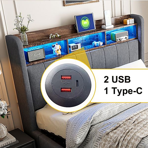 OKWISH Polsterbett Doppelbett, mit hydraulisches Stauraum günstig online kaufen