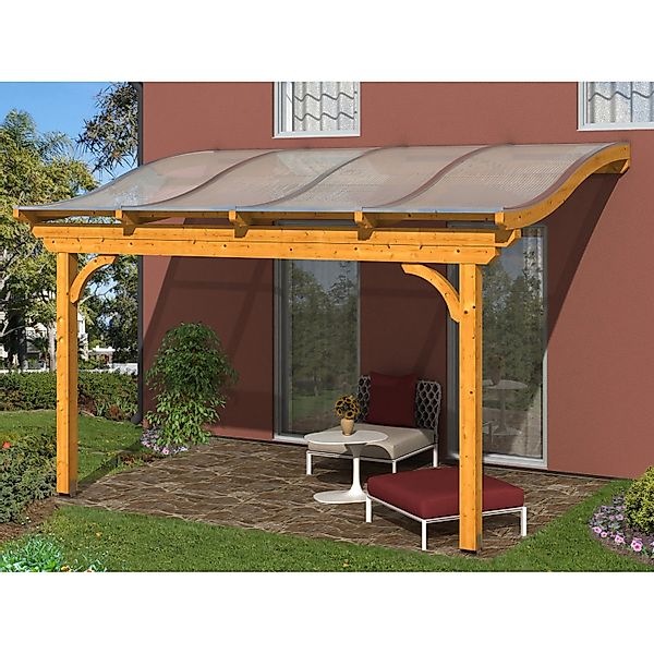 Skan Holz Terrassenüberdachung Verona 434 x 339 cm Leimholz Nussbaum günstig online kaufen