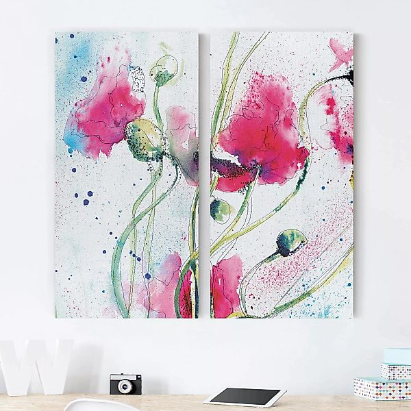2-teiliges Leinwandbild Abstrakt Painted Poppies günstig online kaufen