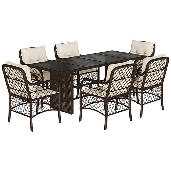 vidaXL 7-Tlg Garten-Essgruppe mit Kissen Braun Poly Rattan 3212058 günstig online kaufen