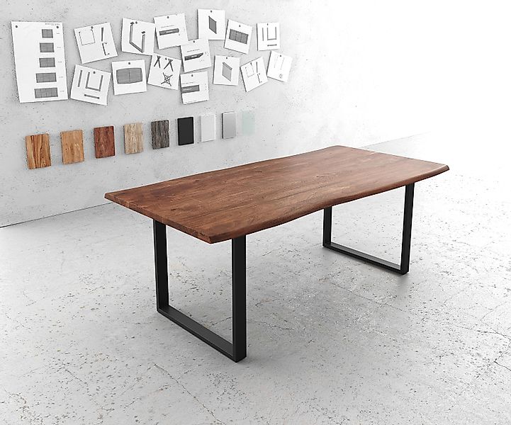 Esstisch Edge 200x100 Akazie Braun Metall Schmal schwarz Live-Edge günstig online kaufen