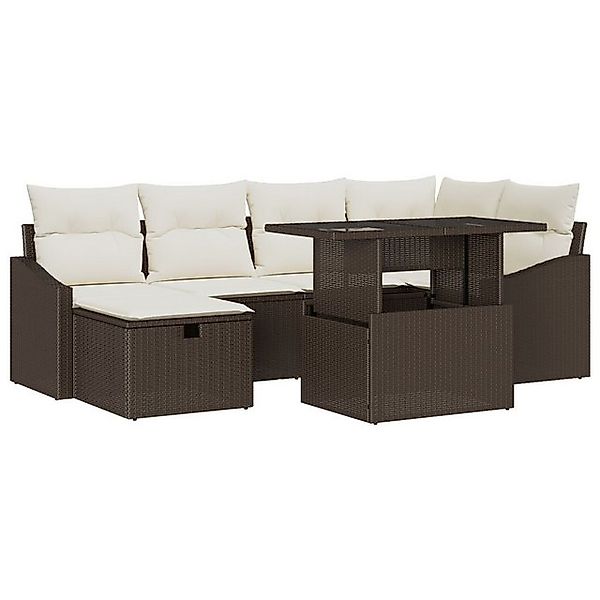 vidaXL Loungesofa 7-teiliges Garten Sofa Set mit Kissen in Braun Poly Ratta günstig online kaufen