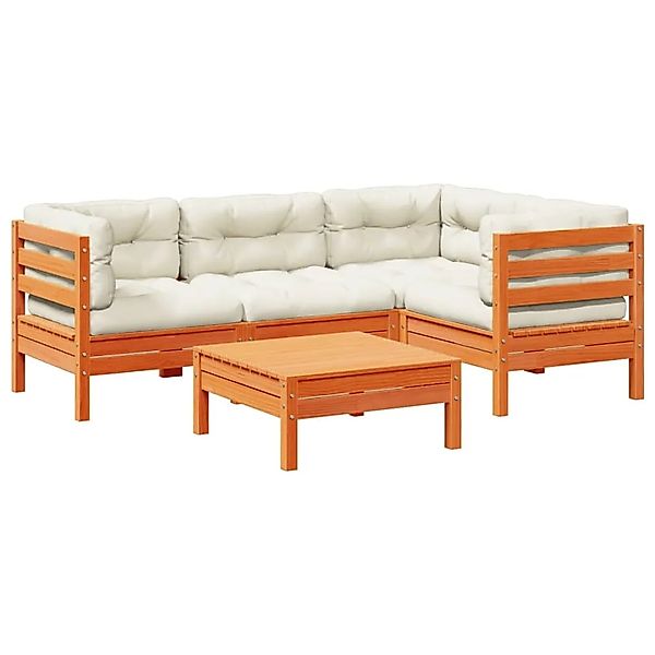 vidaXL 5-Tlg Garten-Sofagarnitur mit Kissen Wachsbraun Kiefernholz 3299427 günstig online kaufen