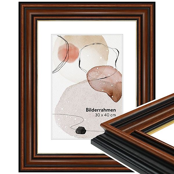 WANDStyle Bilderrahmen H017, Nussbaum-Optik mit Goldkante, günstig online kaufen