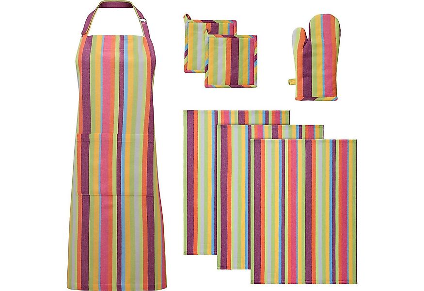 REDBEST Kochschürze Küchen-Set 7-teilig, Baumwolle Streifen günstig online kaufen