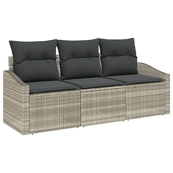 vidaXL Loungesofa 3-tlg. Garten-Essgruppe mit Kissen Hellgrau Poly Rattan, günstig online kaufen