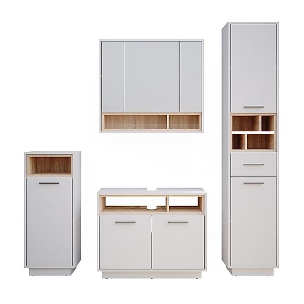 Vicco Badmöbel-Set Beatrice, Weiß/Sonoma, 4 Teile, günstig online kaufen