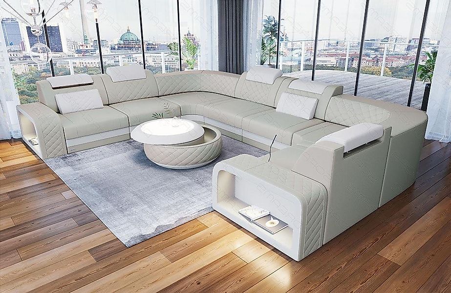 Sofa Dreams Wohnlandschaft Foggia U Form Leder, LED-Beleuchtung, Couch, 6-S günstig online kaufen