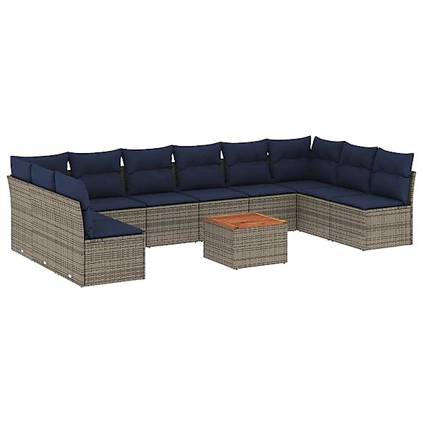 vidaXL 11-Tlg Garten-Sofagarnitur mit Kissen Grau Poly Rattan 3256131 günstig online kaufen