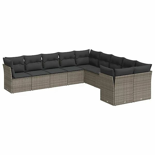 vidaXL 10-tlg Garten-Sofagarnitur mit Kissen Grau Poly Rattan Modell 45 günstig online kaufen