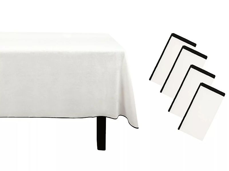 Set Tischdecke + 4 Servietten aus Leinen & Baumwolle - Schwarze Bordüre - W günstig online kaufen