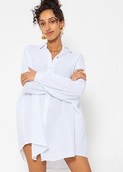 SASSYCLASSY Longbluse Oversize Musselin Bluse Damen Langarm Elegant Hemdblu günstig online kaufen