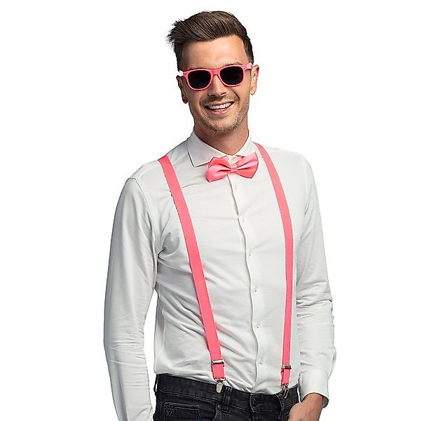 Boland Verkleidungsmaske Partyset Hosenträger, Brille und Fliege, Neon Pin günstig online kaufen